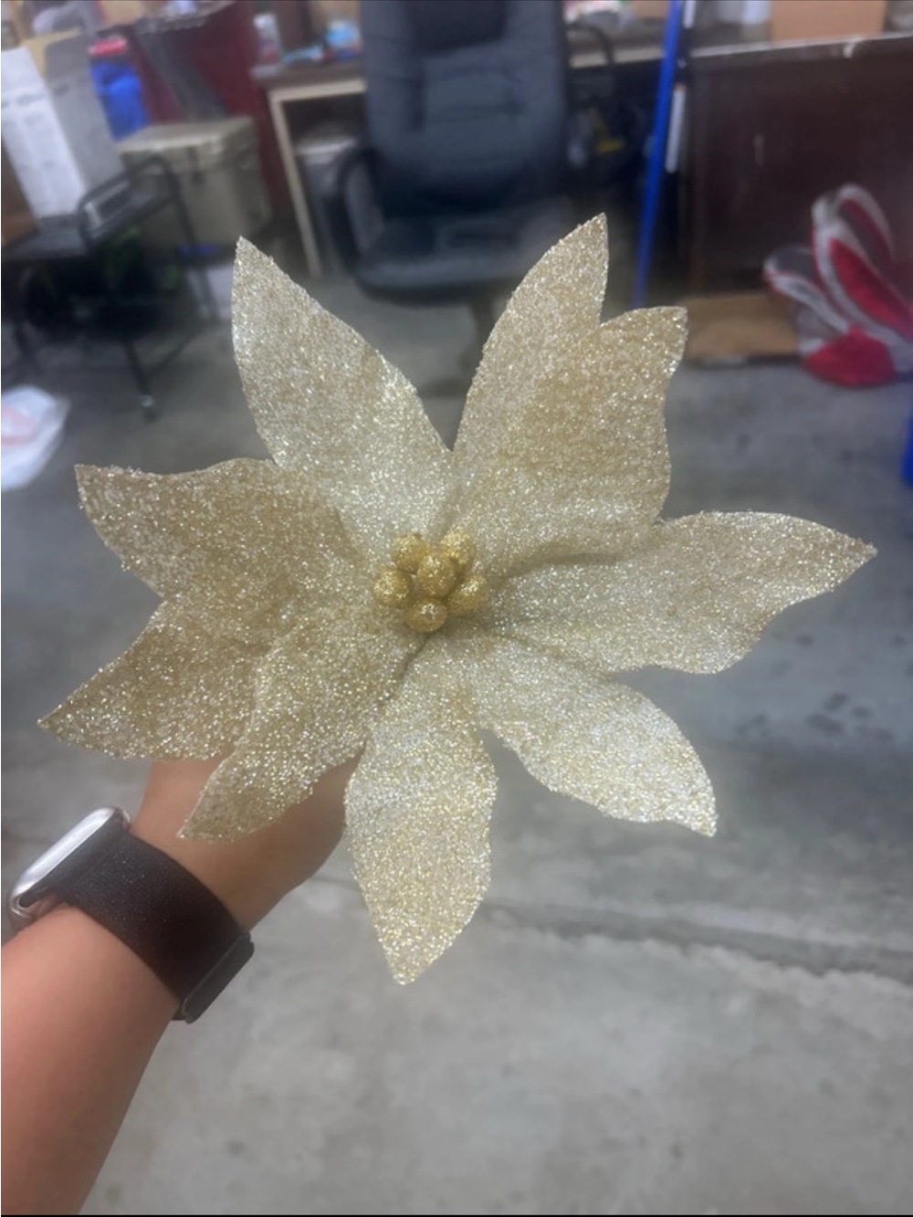Gold Glitter Poinsettia Floral Pick -